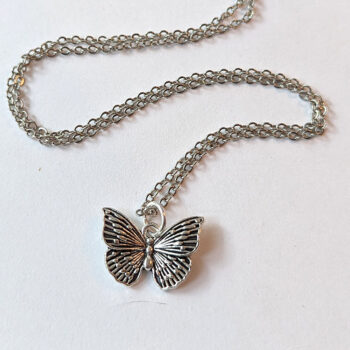 Delicate Butterfly Vintage Style Antique Silver Necklace - Image 3