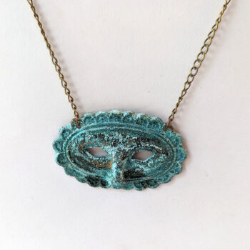 Antique Bronze Patina Opera Mask Vintage Style Necklace - Image 4