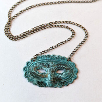 Antique Bronze Patina Opera Mask Vintage Style Necklace