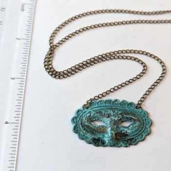 Antique Bronze Patina Opera Mask Vintage Style Necklace - Image 2