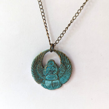 Antique Bronze Patina Egyptian Scarab Beetle Necklace - Image 5