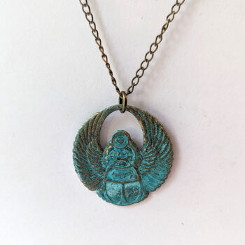 Antique Bronze Patina Egyptian Scarab Beetle Necklace - Image 4