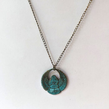 Antique Bronze Patina Egyptian Scarab Beetle Necklace - Image 3