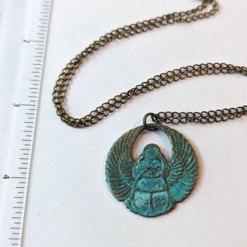 Antique Bronze Patina Egyptian Scarab Beetle Necklace - Image 2