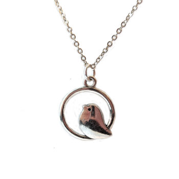 Antique Silver Partridge Bird in Hoop Vintage Style Necklace