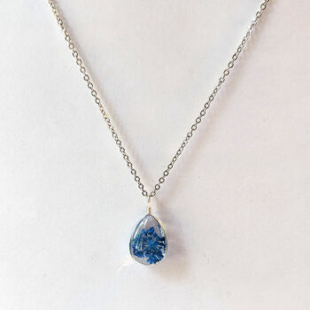 Teardrop Real Dried Blue Flowers Resin Pendant Necklace - Image 4