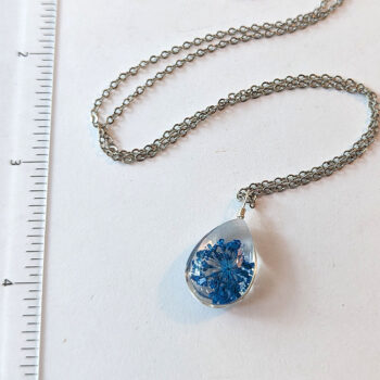 Teardrop Real Dried Blue Flowers Resin Pendant Necklace - Image 3