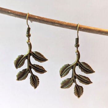 Large Lightweight Branch with Leaf Leaves Bronze Earrings - Image 3