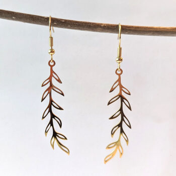 Gold Stainless Steel Long Leaf Hollow Earrings - Image 3