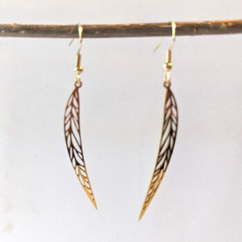 Gold Stainless Steel Slender Long Leaf Hollow Earrings - Image 3