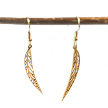 Gold Stainless Steel Slender Long Leaf Hollow Earrings