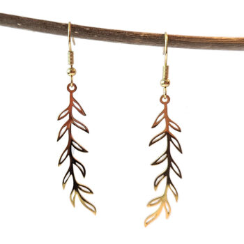 Gold Stainless Steel Long Leaf Hollow Earrings - Image 5