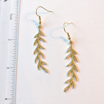 Gold Stainless Steel Long Leaf Hollow Earrings - Image 2