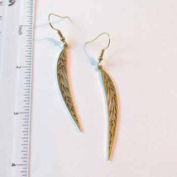 Gold Stainless Steel Slender Long Leaf Hollow Earrings - Image 2