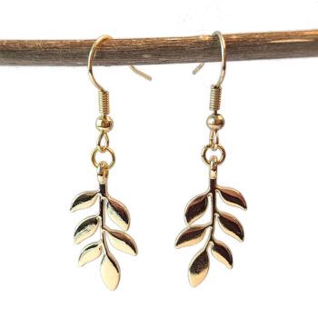 Branch with Leaf Leaves Gold Earrings