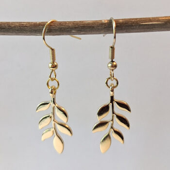 Branch with Leaf Leaves Gold Earrings - Image 2