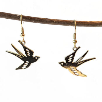 Flying Sparrow Bird Gold Earrings