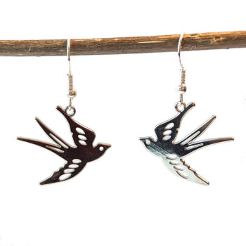 Flying Sparrow Bird Silver Earrings