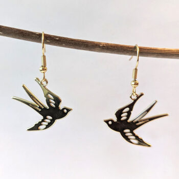 Flying Sparrow Bird Gold Earrings - Image 3