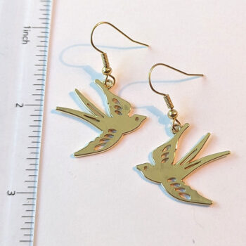 Flying Sparrow Bird Gold Earrings - Image 2