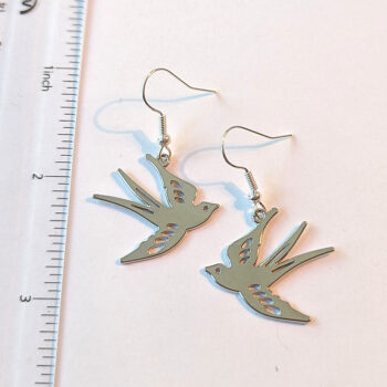 Flying Sparrow Bird Silver Earrings - Image 2