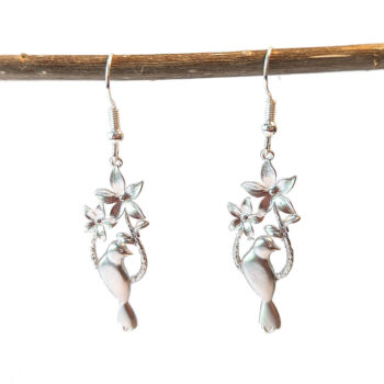 Bird and Flowers Silver Earrings