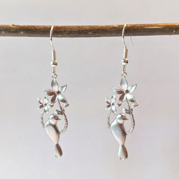 Bird and Flowers Silver Earrings - Image 3