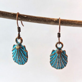 Scallop Shell Antique Copper Patina Vintage Style Earrings - Image 2