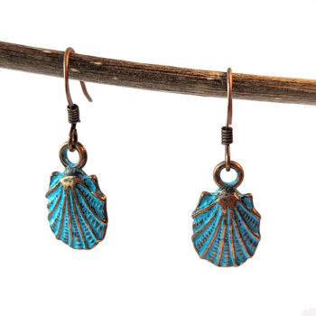 Scallop Shell Antique Copper Patina Vintage Style Earrings