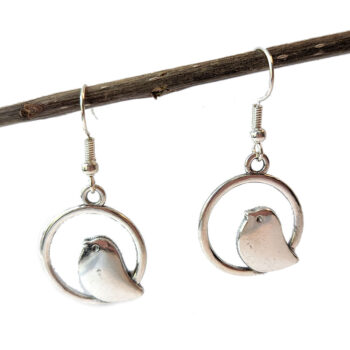 Antique Silver Partridge in Hoop Earrings