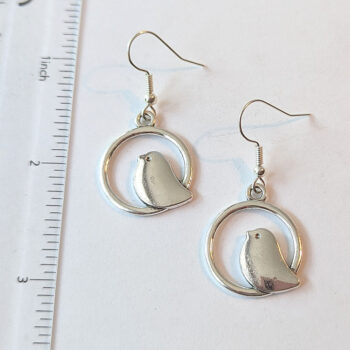 Antique Silver Partridge in Hoop Earrings - Image 2