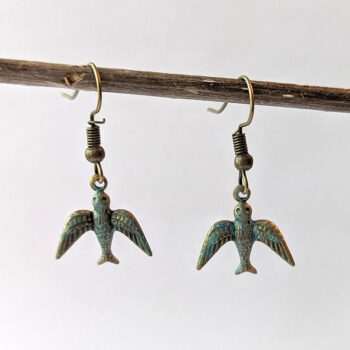 Sparrow Bird Antique Bronze Patina Vintage Style Earrings