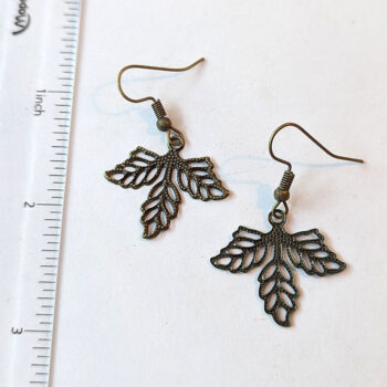 Filigree Lightweight Leaf Leaves Antique Bronze Earrings - Image 2