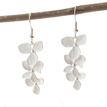 Silver Triple Fixed Cascading Orchid Flower Earrings