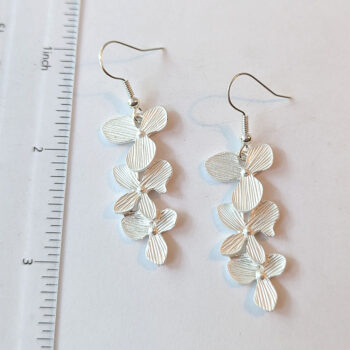 Silver Triple Fixed Cascading Orchid Flower Earrings - Image 3