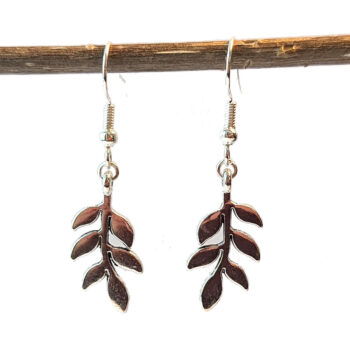 Branch with Leaf Leaves Silver Earrings