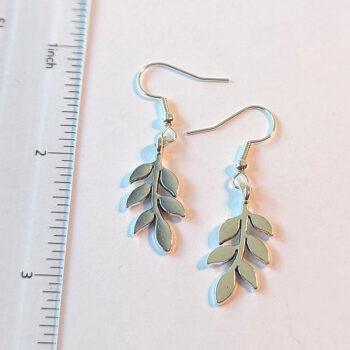 Branch with Leaf Leaves Silver Earrings - Image 2