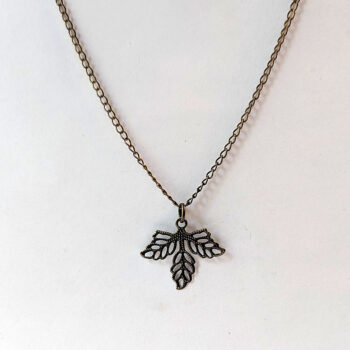 Antique Bronze Lightweight Filigree Leaf Necklace - Image 4