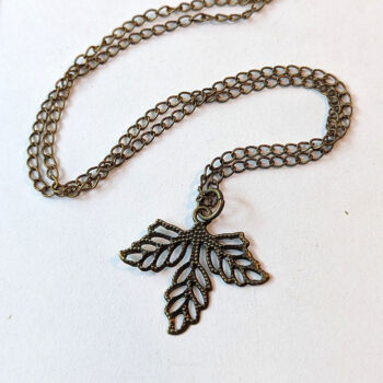 Antique Bronze Lightweight Filigree Leaf Necklace - Image 3