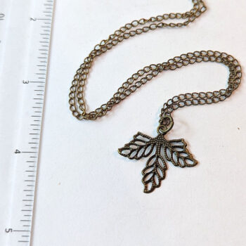 Antique Bronze Lightweight Filigree Leaf Necklace - Image 2