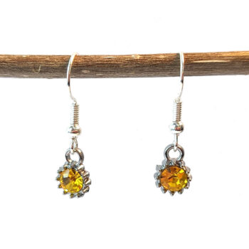 November Birthstone Yellow Glass Rhinestone Earrings Silver