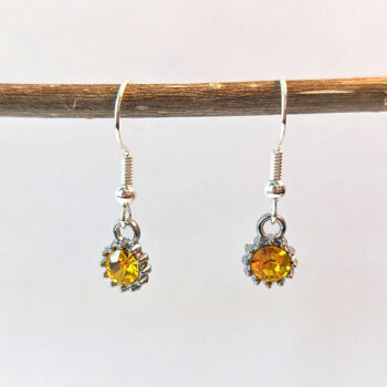 November Birthstone Yellow Glass Rhinestone Earrings Silver - Image 5