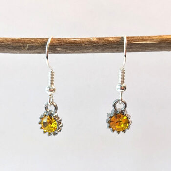 November Birthstone Yellow Glass Rhinestone Earrings Silver - Image 4