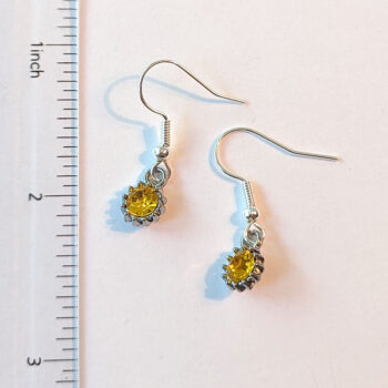 November Birthstone Yellow Glass Rhinestone Earrings Silver - Image 2