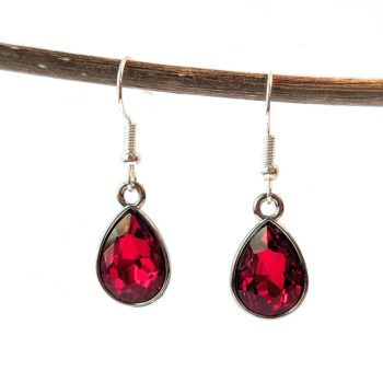 July Birthstone Red Glass Rhinestone Teardrop Earrings