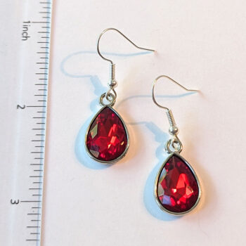 July Birthstone Red Glass Rhinestone Teardrop Earrings - Image 2