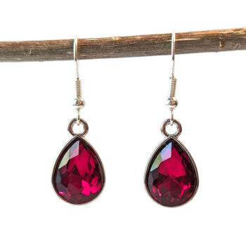 January Birthstone Wine Red Rhinestone Teardrop Earrings