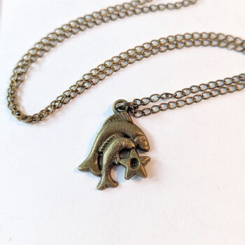 Pisces Zodiac Charm Antique Bronze Necklace - Image 3