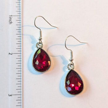 January Birthstone Wine Red Rhinestone Teardrop Earrings - Image 2