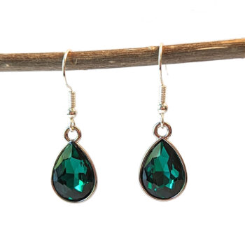 May Birthstone Dark Green Glass Rhinestone Teardrop Earrings